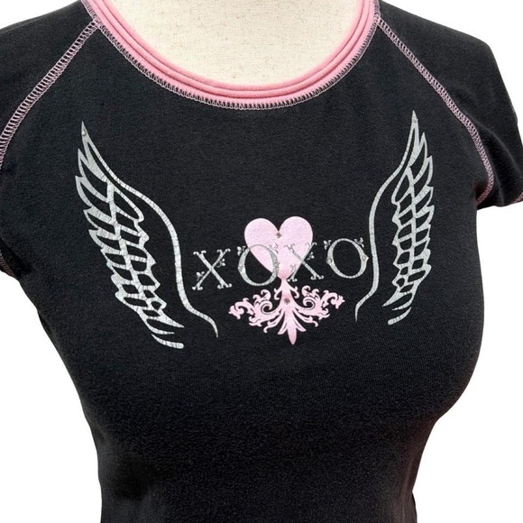 VTG Early 2000s Black & Pink Y2K XOXO Grunge Girly Heart & Wings Design‎ - Picture 2 of 3